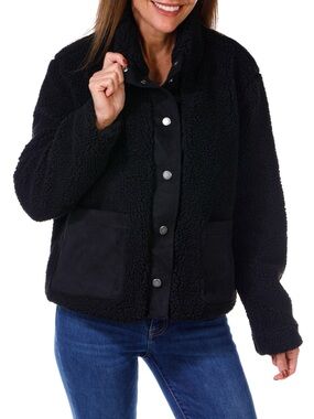BearPaw Black Sherpa Snap-Front Teddy Jacket